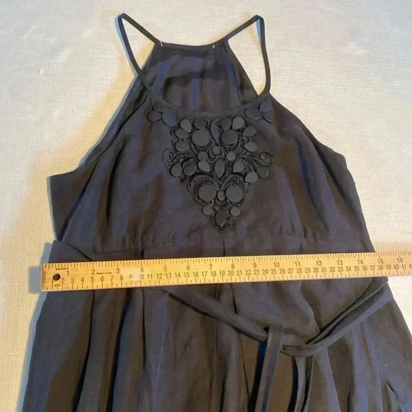 Women’s Empire Halter Dress Small S Black Silk Pockets Midi  Dress Embroidered - Picture 6 of 11